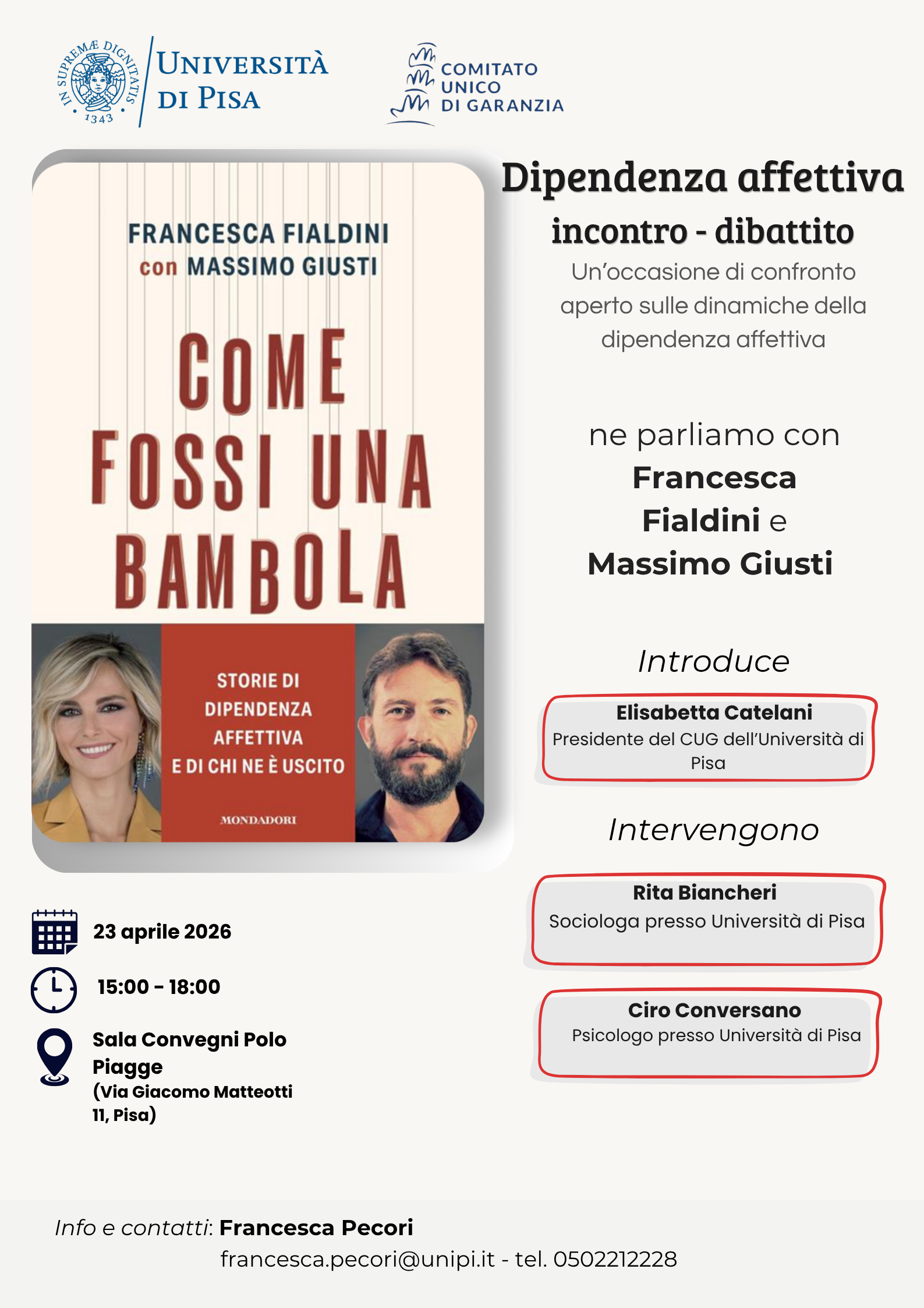 Dipendenza affettiva – Incontro dibattito con Francesca Fialdini e Massimo Giusti