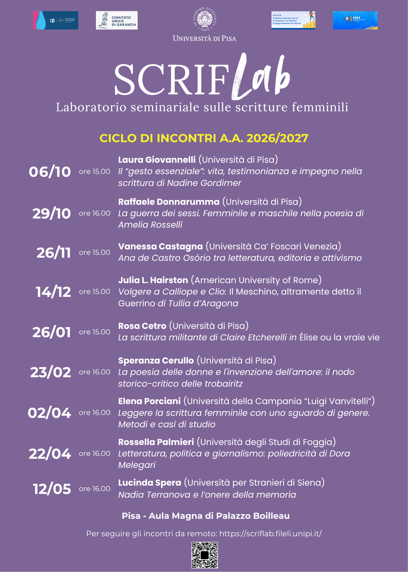 Scrif Lab – Laboratorio seminariale sulle scritture femminili